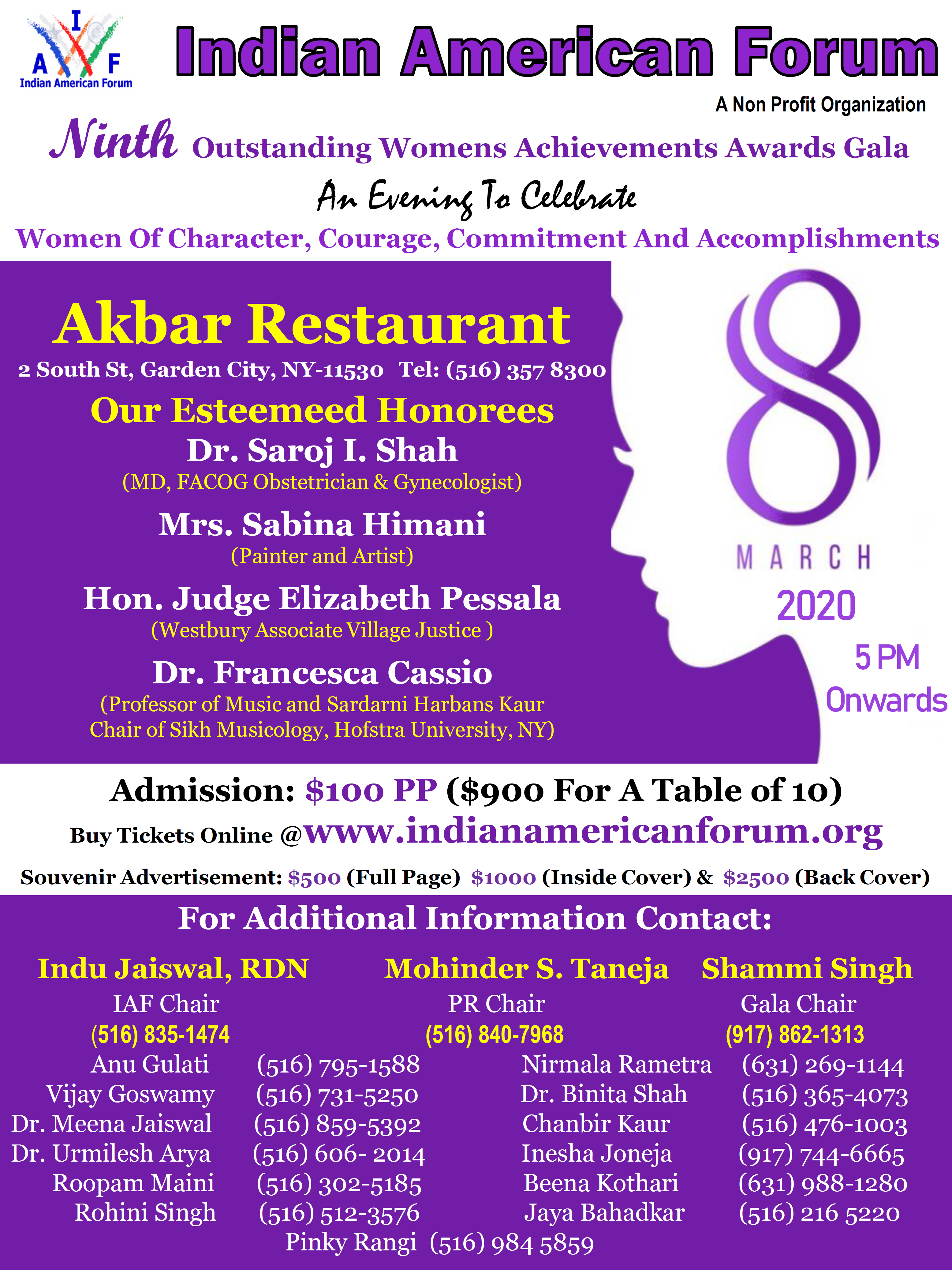 IAF 9th Annual Women's Achievement Awards Gala @ Akbar Restaurant | Garden City | New York | United States