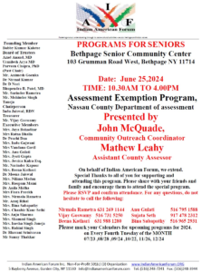 Senior Forum June 25, 2024 @ Bethpage Senior Community Center | Bethpage | New York | United States